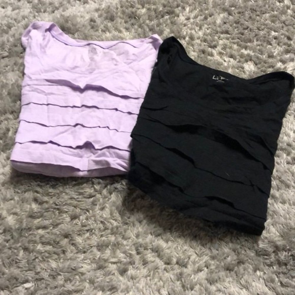 Loft Womens Ruffle Short Sleeve Blouse Set of 2 Lavendar/Black XSmall